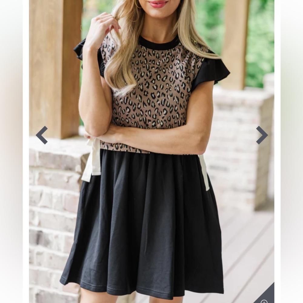 Entro Black Leopard Babydoll Dress | Ruffle Sleeves | Size L